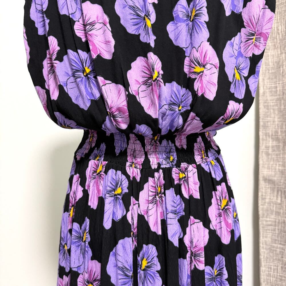 Ava Sky Hawaii Womens Floral Maxi Dress L Black Purple Deep V-Neck Front Slit - Picture 11 of 12